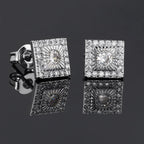 Silver Iced Out Square Stud Earrings CZ
