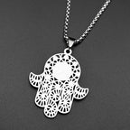 Turkish Evil Eye Hamsa Hand Necklace — Blue CZ, Stainless Steel