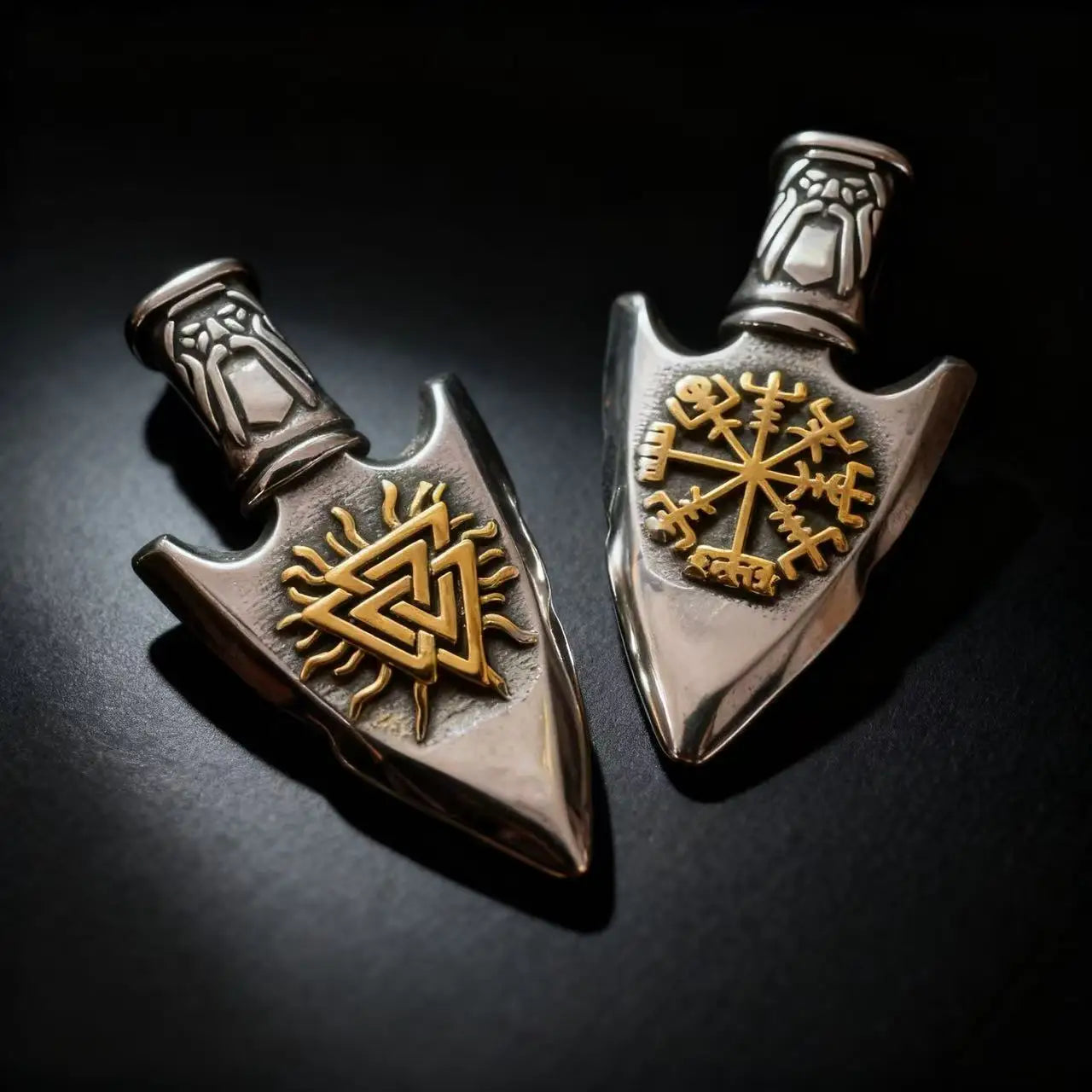 Compass Valknut Steel Pendant Viking Vegvisir