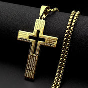 Lord’s Prayer Cross Pendant Necklace — Stainless Steel