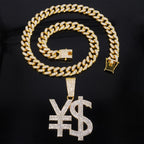 Hip Hop Exaggerated Dollar Sign Pendant,with 13mm Cuban Chain Currency Symbol Pendant Necklace for Men Rapper Charm