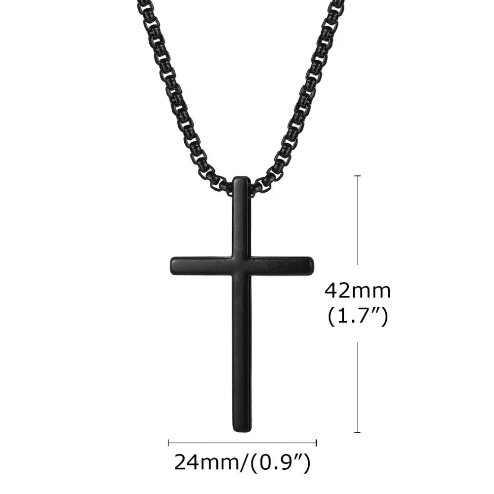 Cross Box Chain Pendant Necklace — Stainless Steel