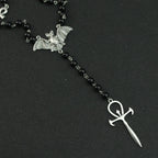 Gothic Bat Cross Rosary Necklace for Women Fashion Mystery Witch Jewelry Accessories Gift Silver Color Bat Charm Vampire Choker