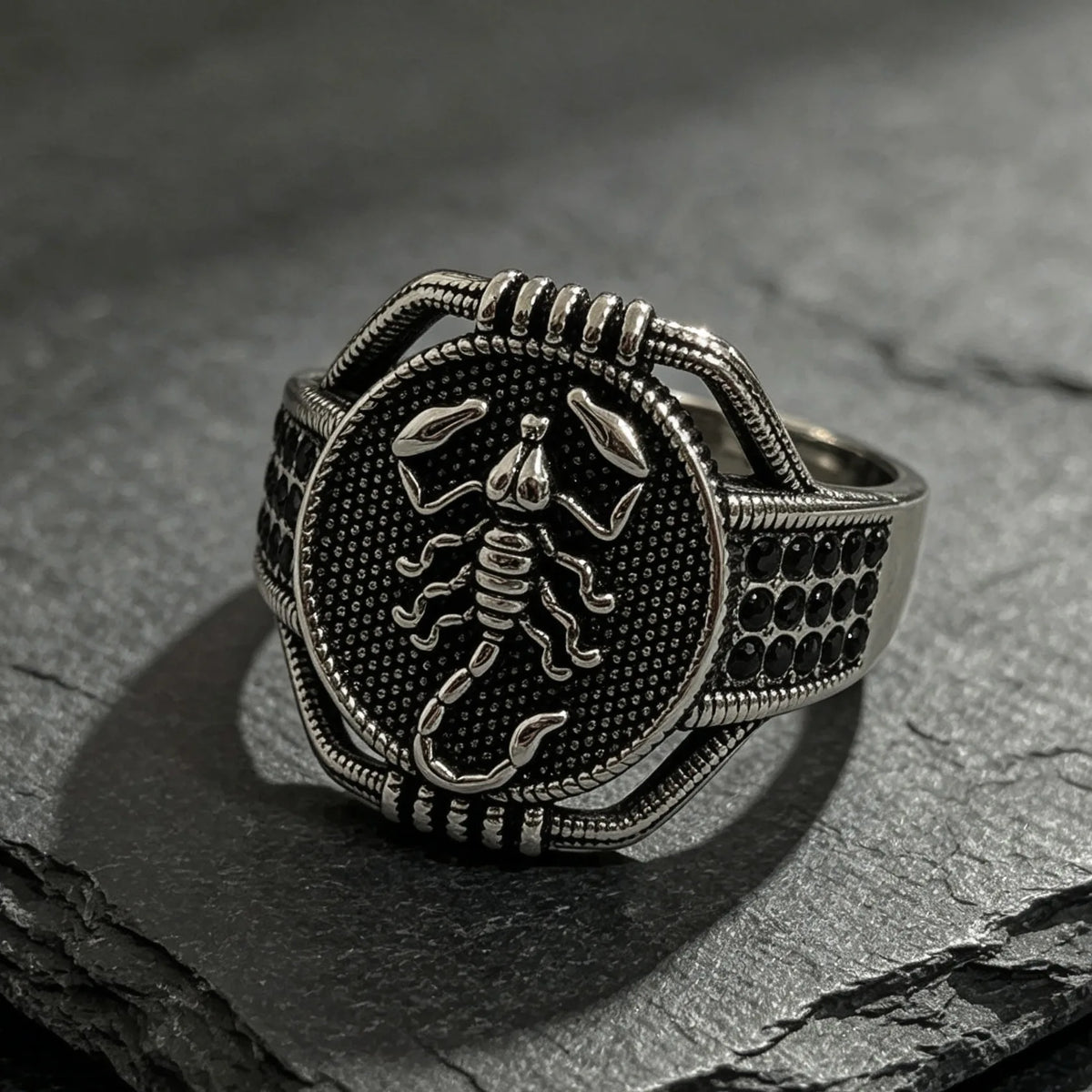 Gothic Scorpion Signet Ring — Scorpio Totem, Black-Tone