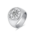 Jewish Tetragrammaton Hebrew Pentagram Rings Stainless Steel Pentacle Ring for Men Witchcraft Power Protection Amulet