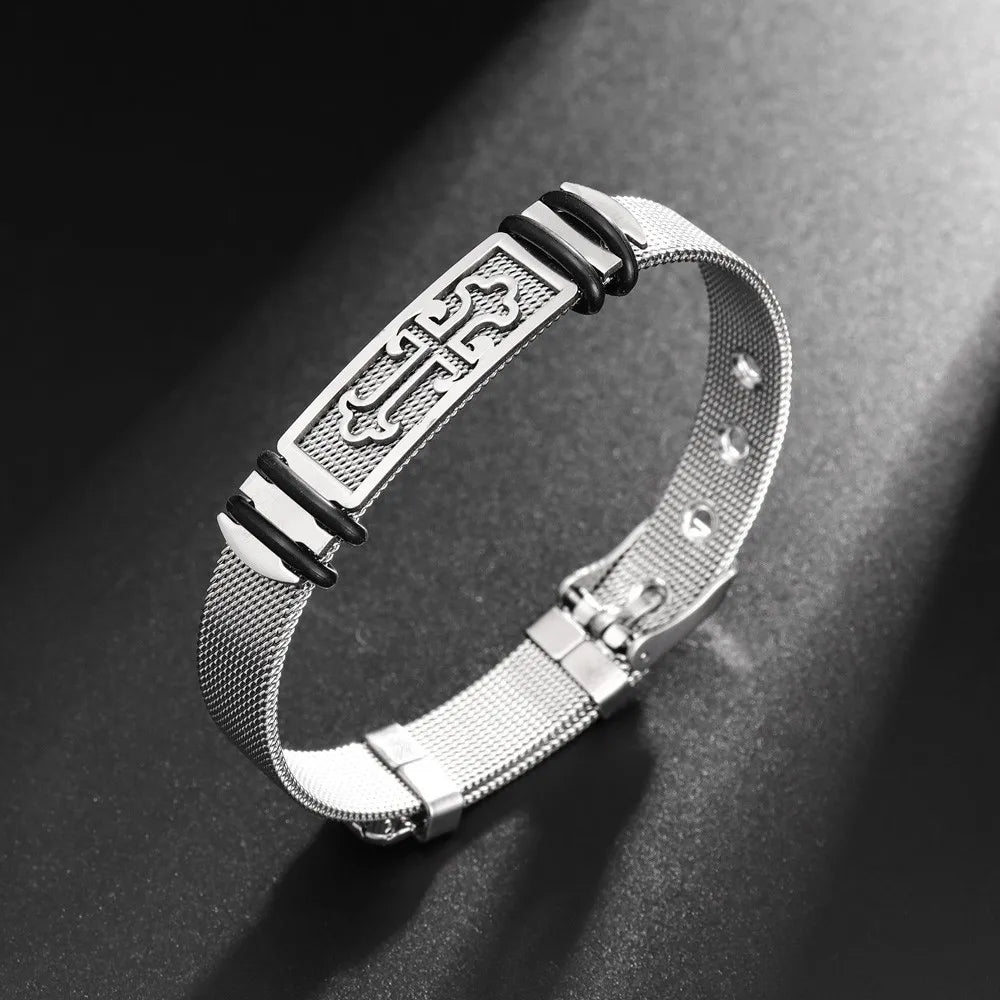 Trendy Christian Cross Stainless Steel Men's Bracelet New Fashion Metal Religious Accessories Charming Jewelry for