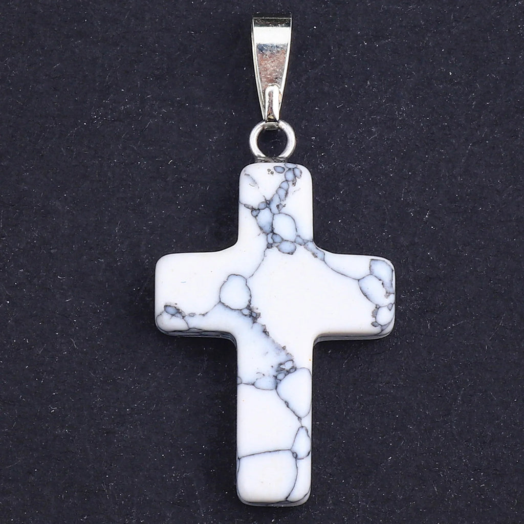 Tiny Natural Stone Turquoise Opal Cross Pendant Necklace With Stones Women Leahter Chain Choker Female Jewelry Party Girls Gift
