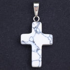 Tiny Natural Stone Turquoise Opal Cross Pendant Necklace With Stones Women Leahter Chain Choker Female Jewelry Party Girls Gift