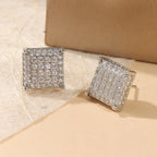 Fashion Women Men Stud Earrings Classic Square Shaped Ear Stud Piercing Sparkling Cubic Zircon Temperament Jewelry