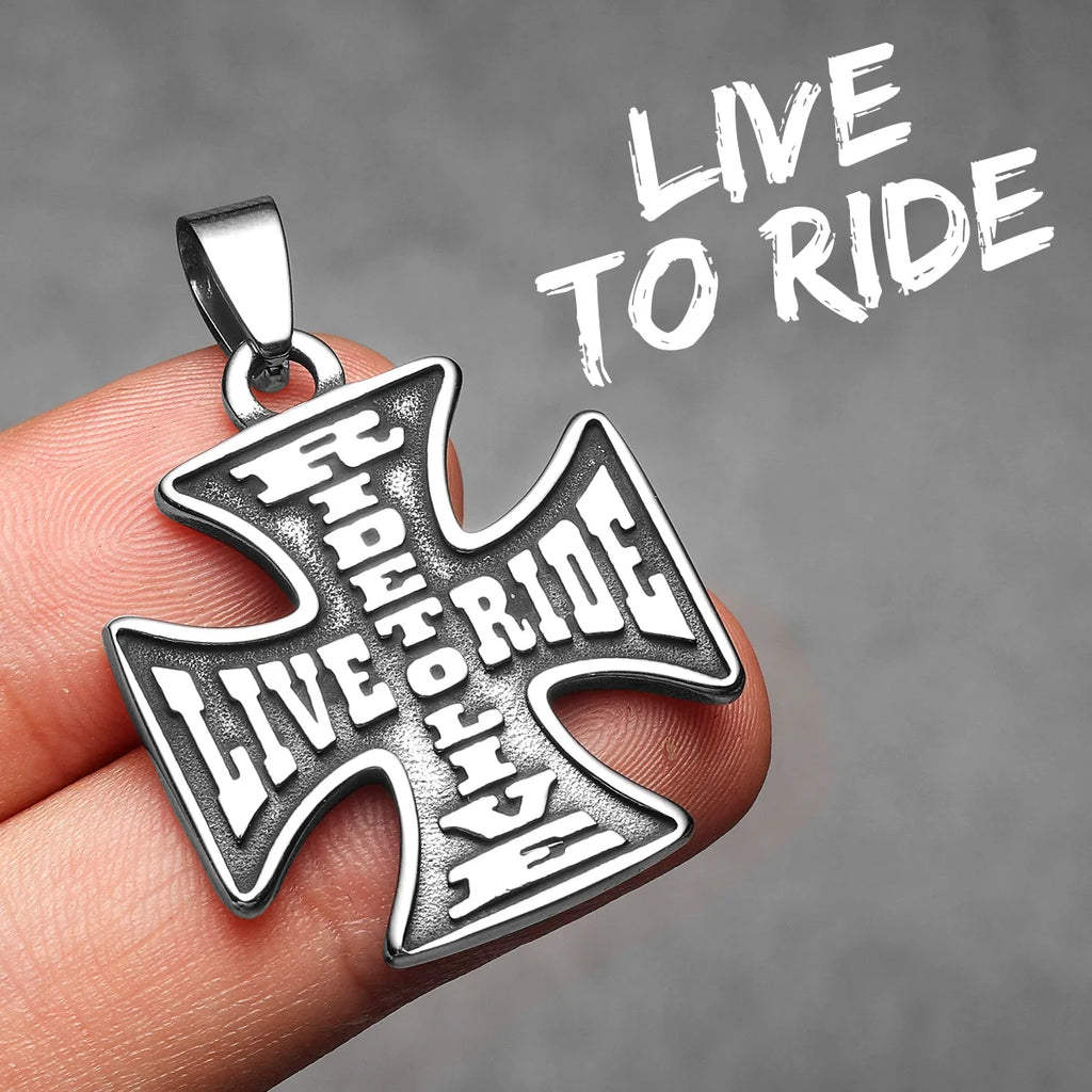 Live to Ride Cross Stainless Steel Pendant Necklace