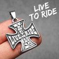 Live to Ride Cross Stainless Steel Pendant Necklace