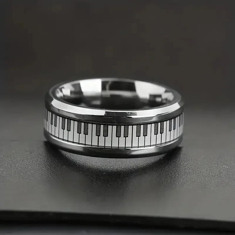 Music Enthusiasts, Musicians' Gifts, Exquisite Jewelry Fashionable Men's Stainless Steel Piano Rings, Fashionable Wedding Rings