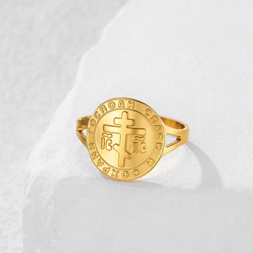Russian Orthodox Cross Ring — Stainless Steel