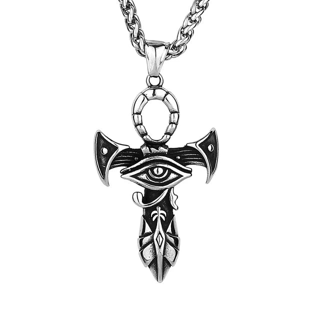 Stainless Steel Ancient Egypt Eye of Horus Pendant Necklace Vintage Egyptian Pharaoh Amulet Rune Men's Necklace Jewelry