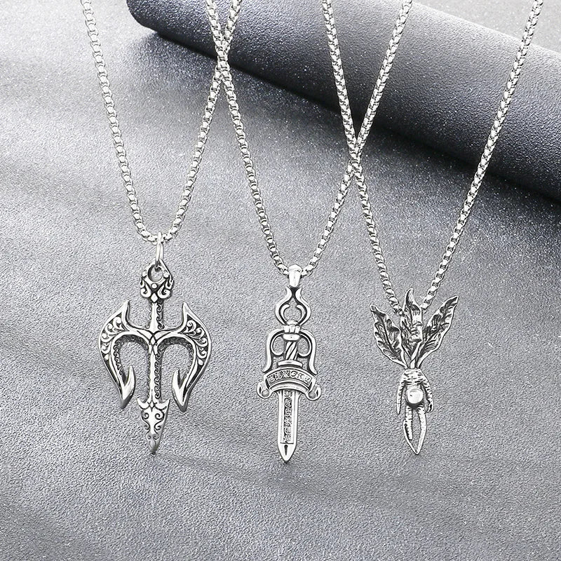 Trendy Retro Crow Prairie Wolf Double Sided Viking Tomahawk Pendant Necklace Charm Men's Necklace Metal Accessorie Party Jewelry