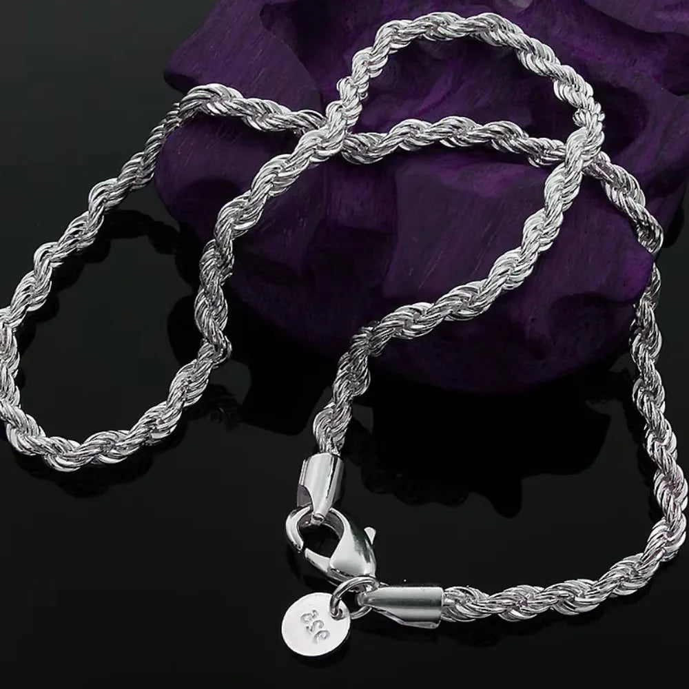 Silver-Tone Rope Chain Necklace Bracelet Set, 4mm