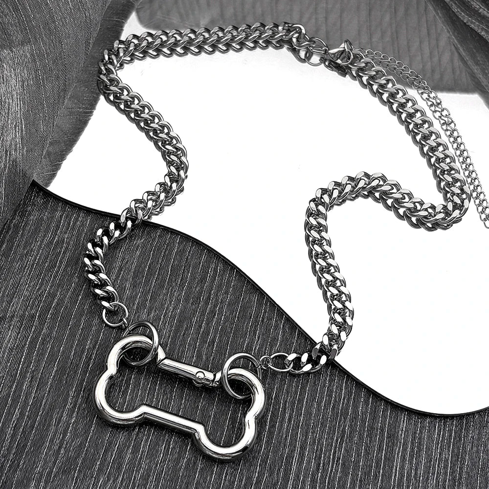 Y2K Dogs Bone Pendant Necklace Cool Accessories Cute Diy Chain For Women Girl Punk Korean Stainless Steel Male Party