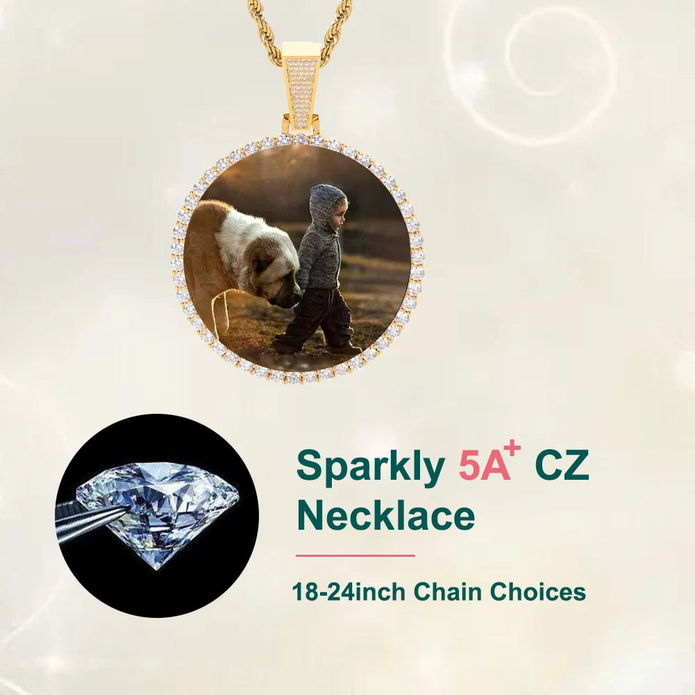 ESKEEM Big Circle Photo Medallions Chain Pendant Iced Out Men Hip Hop Memory Picture Pendant Jewelry Christmas Gift