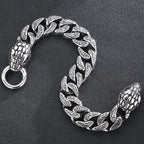 Cool Men's Snake Head Bracelet for Man Male Arm Rings Vintage 15MM Stainless Steel Curb Link Chain Bikers' Jewelry