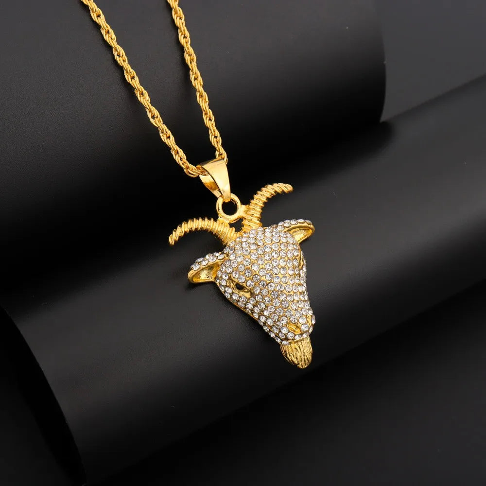 Hollow Goat Animal Pendant Necklace — Two-Tone, Silver & Gold