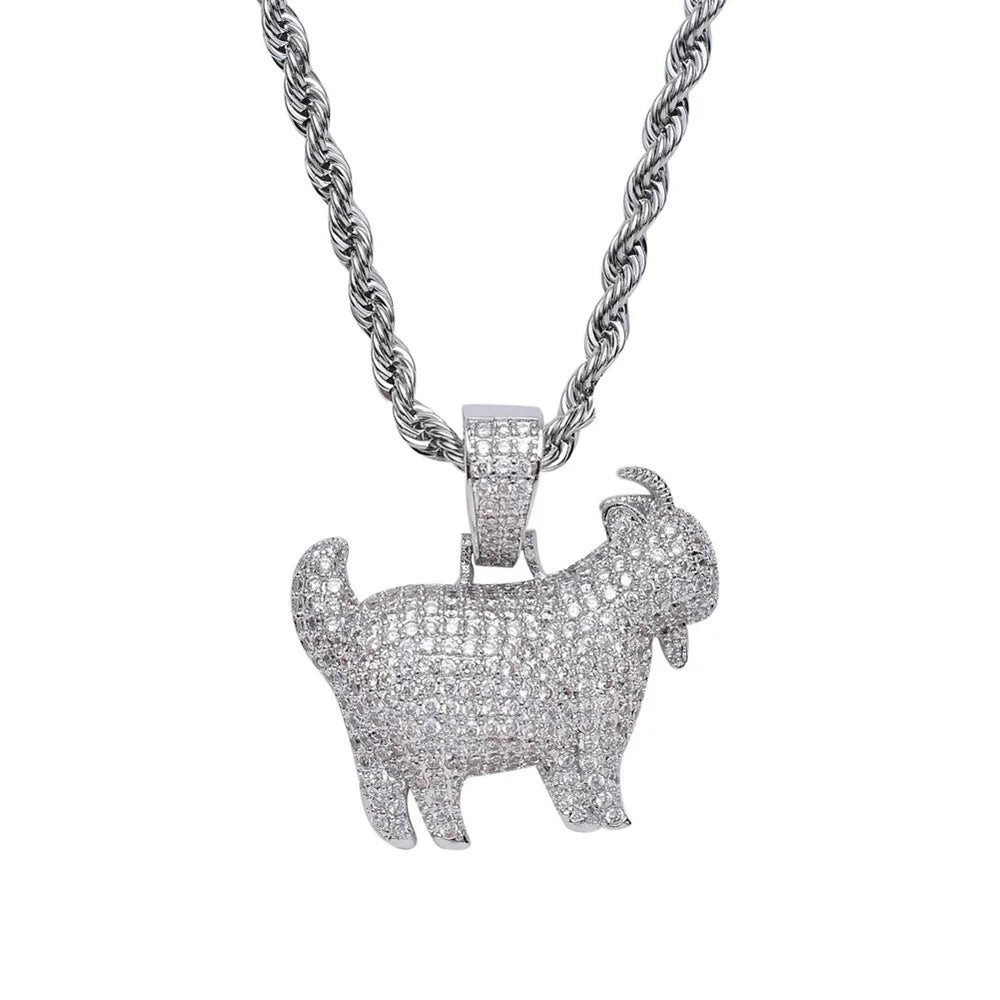 Iced Out Goat Pendant Cuban Necklace — Gold