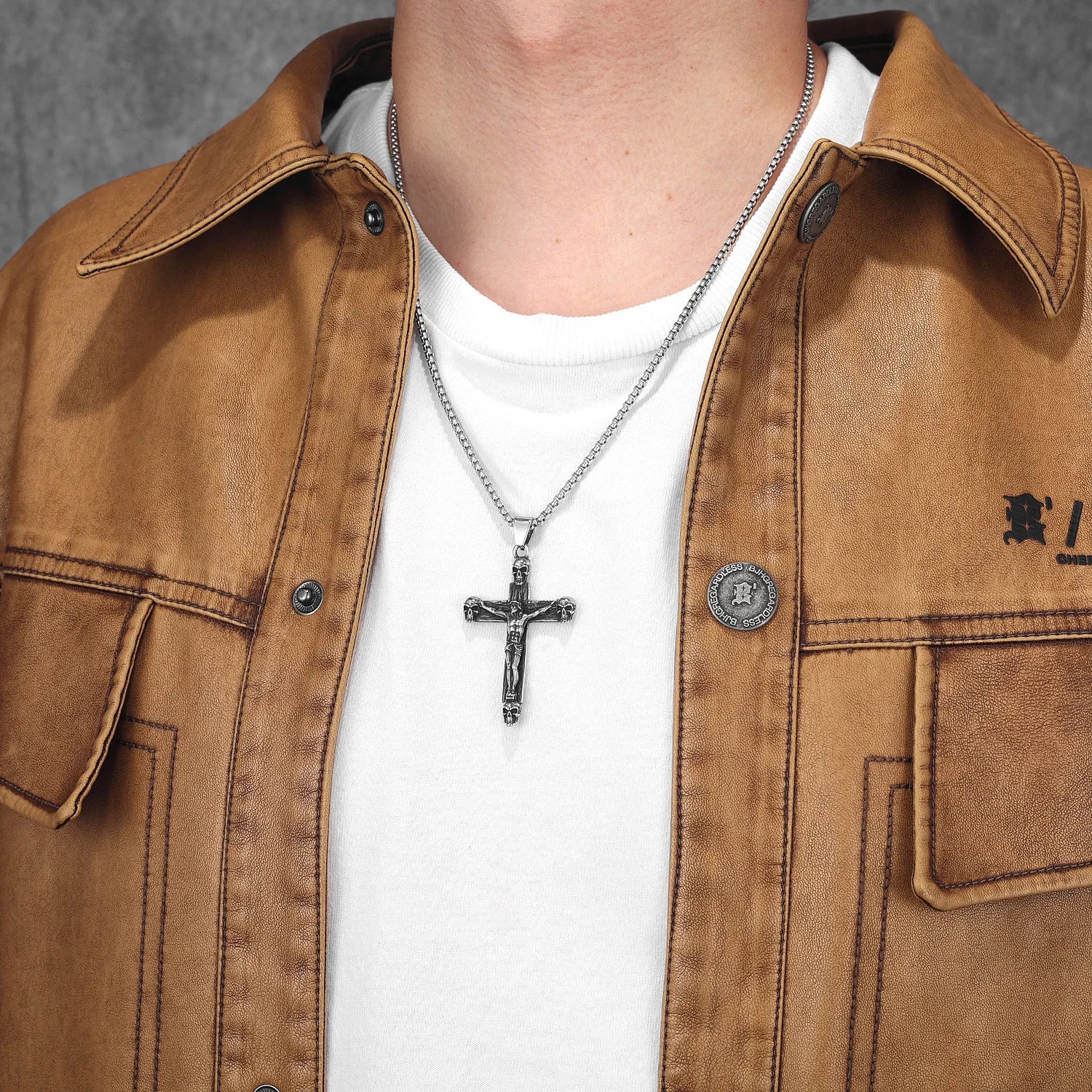 Cross Skull Jesus Pendant Necklace Stainless Steel