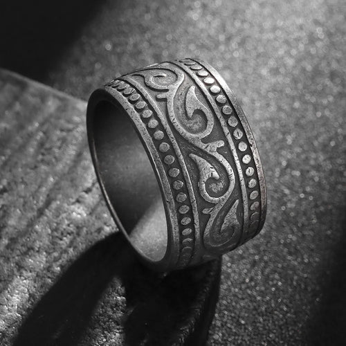 13mm Wide North Austrian Pirate Witch Celtic Knot 316L Stainless Steel Men's Ring Retro Carved Pattern Party Punk