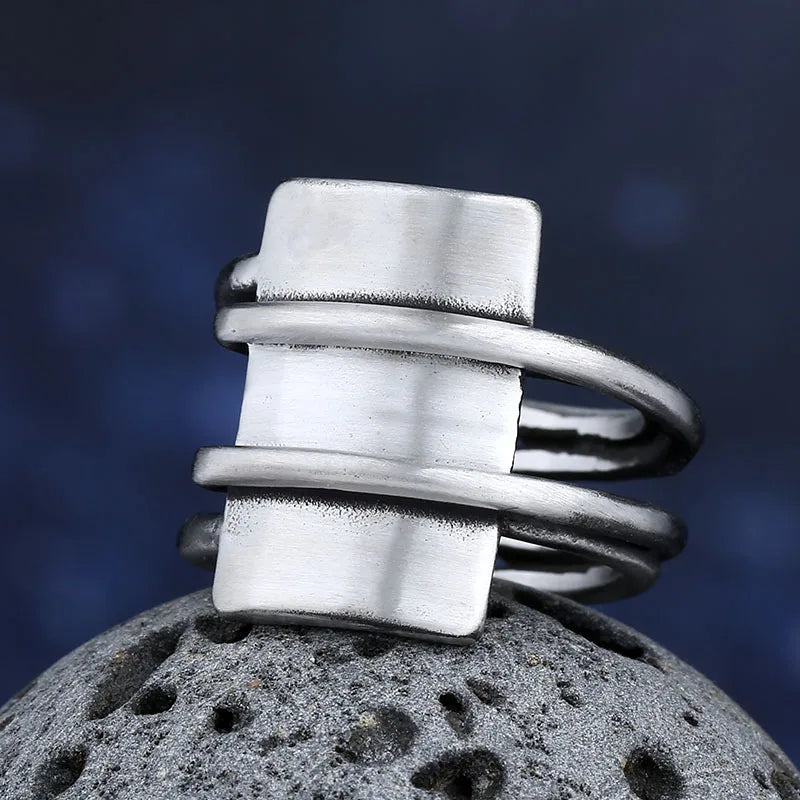 Viking Hammer Geometric Band Ring for Men — Stainless Steel
