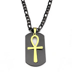 Egyptian Removable Ankh Cross Hollow Dog Tag Pendant Necklaces for Women Men Stainless Steel Egypt Two-Tone Chain Jewelry Gift