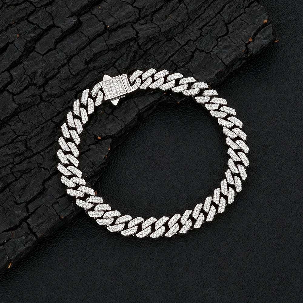 Gold Plated Silver Plated Stainless Steel Cubic Zirconia Iced Out Cuban Link Chain Hip Hop Jewelry Men Shiny Fashion Necklace