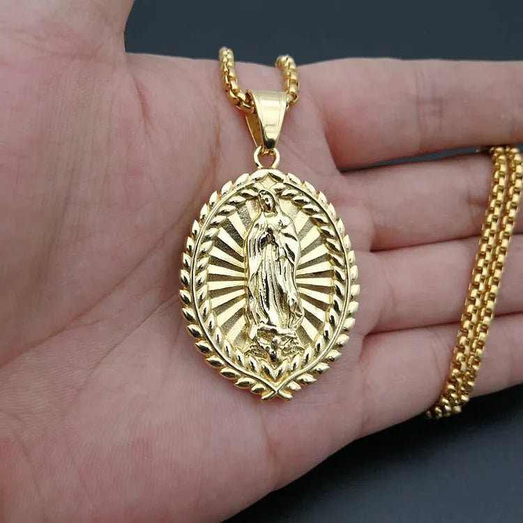 Virgin Mary Pendant Necklace Gold 316L Stainless Steel Women/Men Jewelry