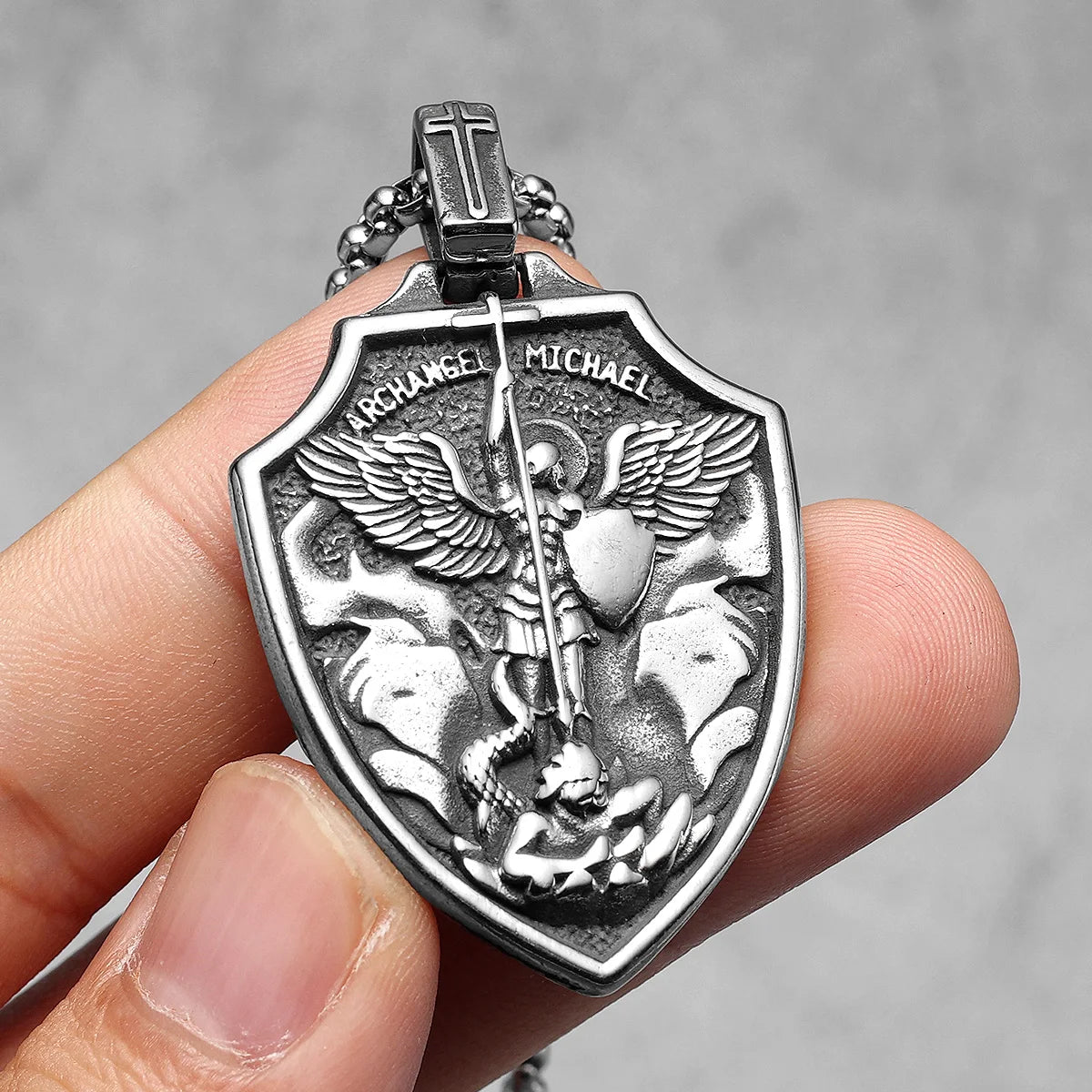 Archangel Michael Shield Pendant — Stainless Steel