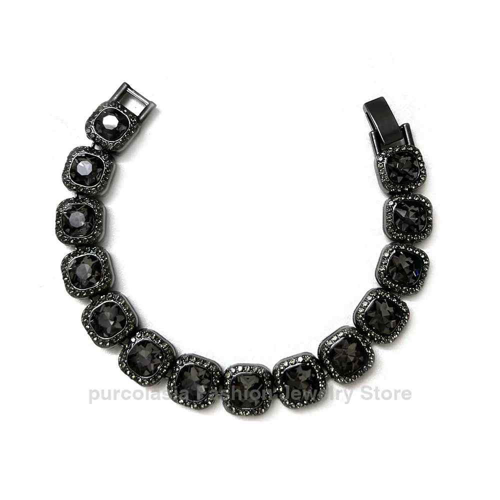 14mm Black Grey Bracelet Hip Hop Men Women Cuban Chain Bling Iced Out Rhinestones Paved Miami Necklace Jewelry