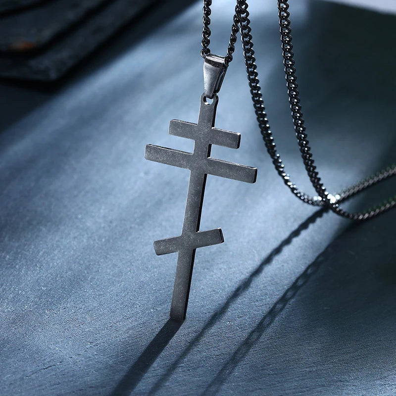 Vintage Orthodox Cross Pendant Men Necklace Christian Symbol Stainless Steel Byzantine Cross Jewelry