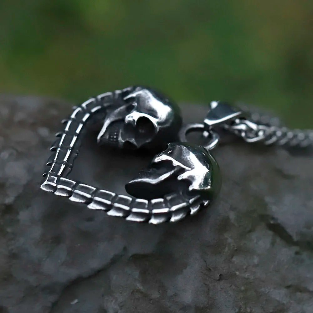 Gothic Love Skeleton Stainless Steel Pendant Necklace