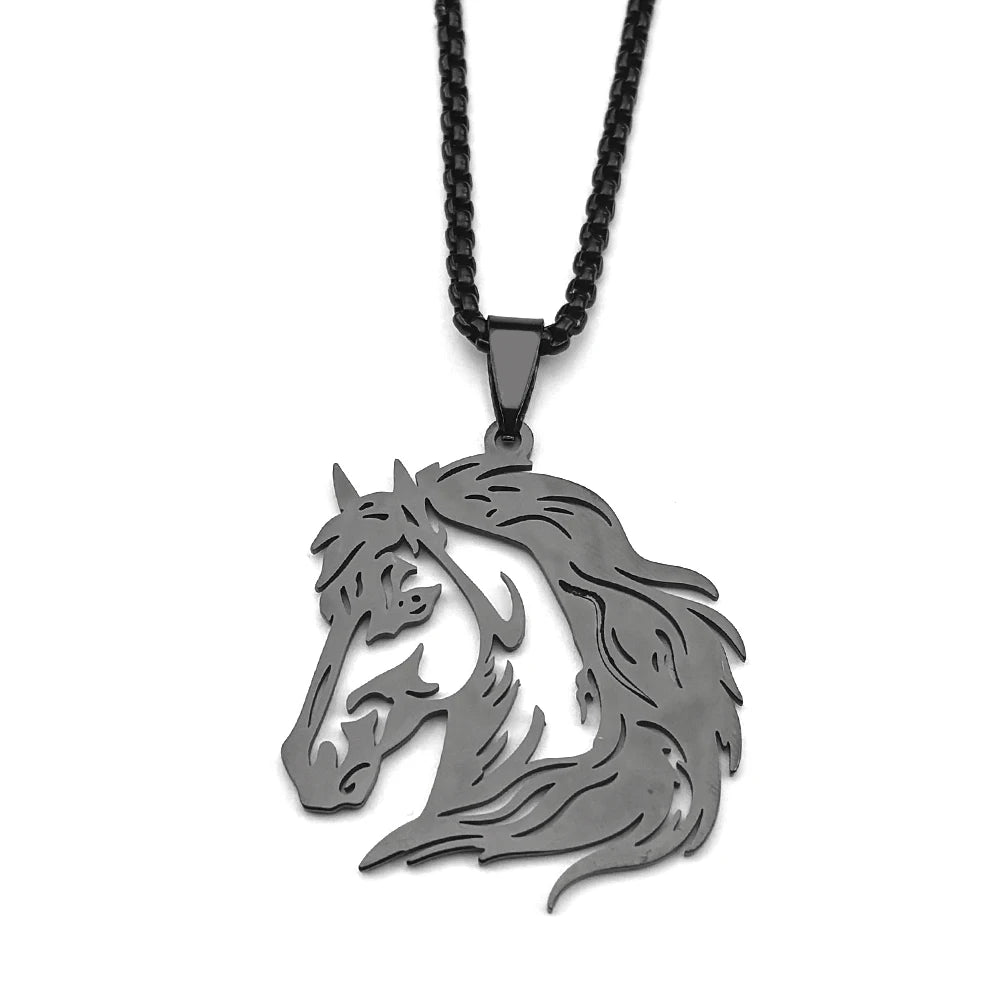 Classic Horse Head Male Chain For Women Men Stainless Steel Silver Color Hiphop Animal Pony West Cowboy Pendant