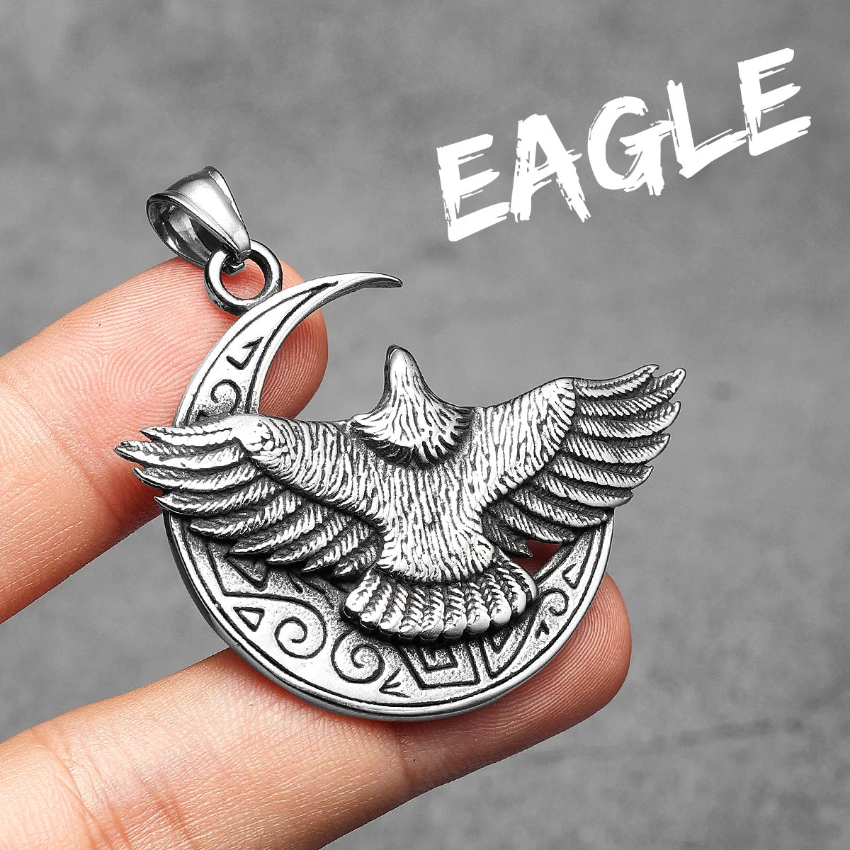 Eagle Moon Pendant Necklace — Stainless Steel