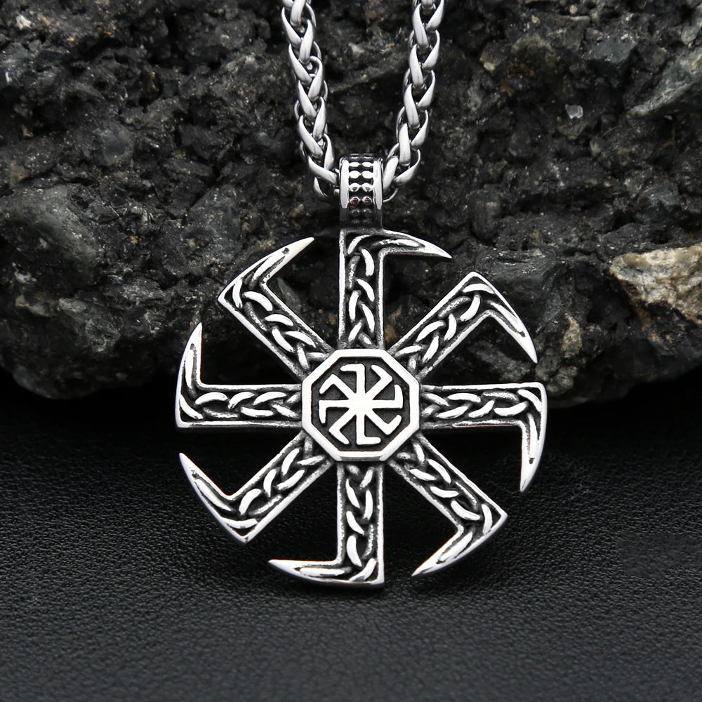 Slavic Kolovrat Sun Wheel Pendant — SS