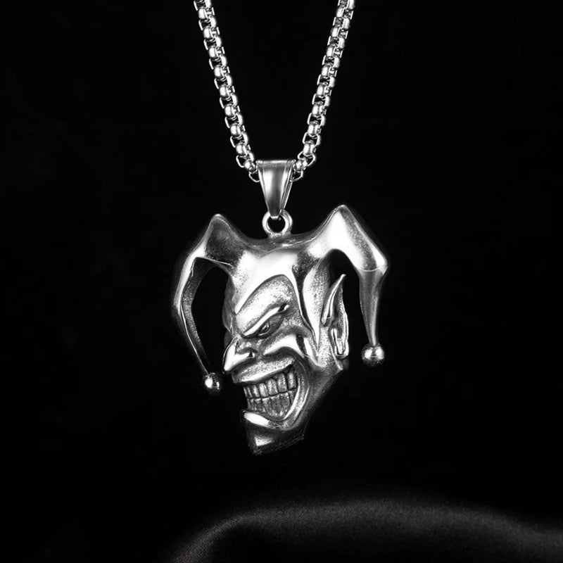 Silver Joker Pendant Necklace Stainless Steel