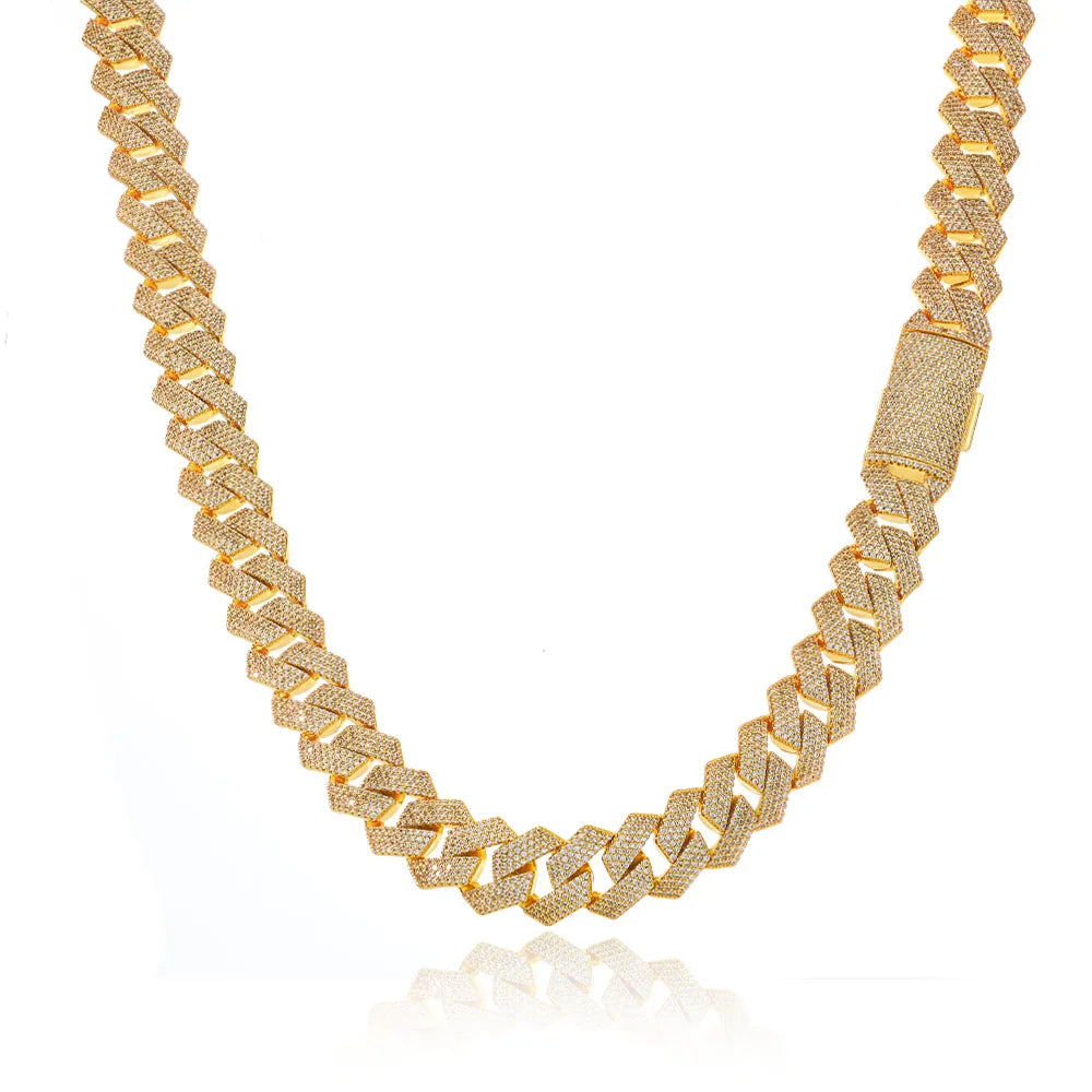 Wholesale Full Diamond Cuban Necklace Hip Hop Jewelry Cube Zirconia Sparkling Diamond 15mm Brass Plated Rose Gold Jewelry