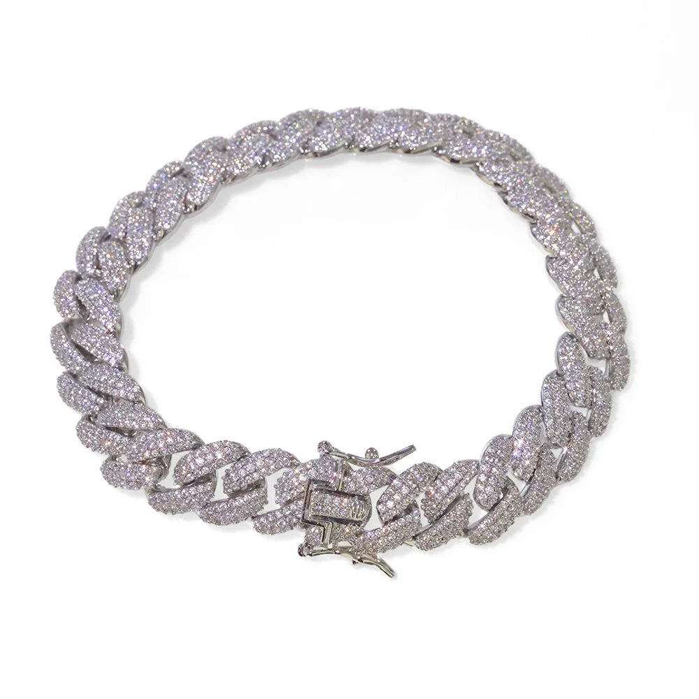 Silver Cuban Chain Necklace Iced Out 12MM