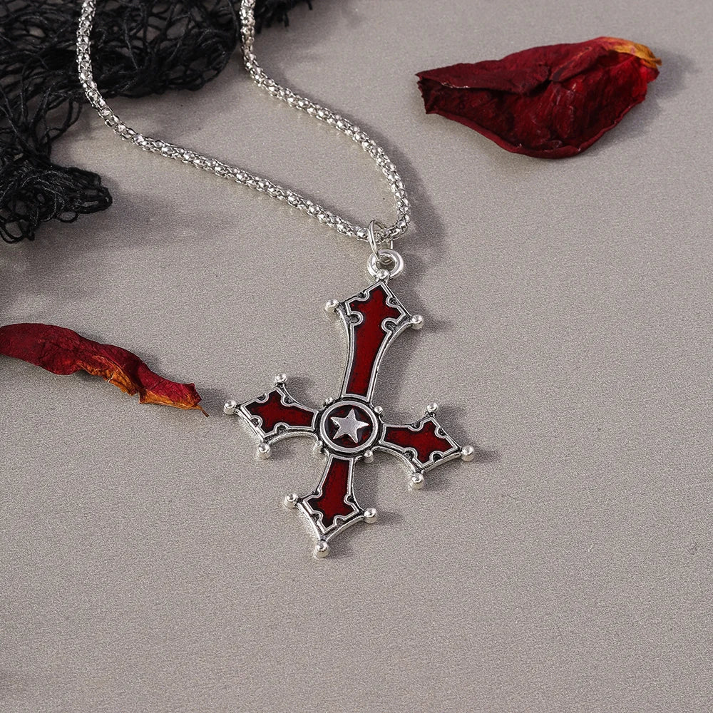 Retro Cross Pendant Necklaces for Women Men Gothic Steampunk Skull Necklace Chain Hip Hop Jewelry Gifts