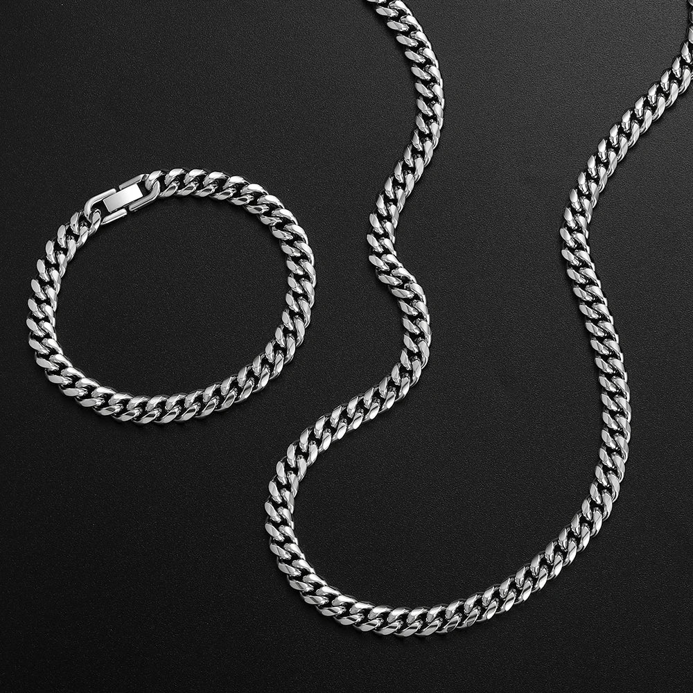 8mm Cuban Chain Necklace Bracelet Set — Stainless Steel