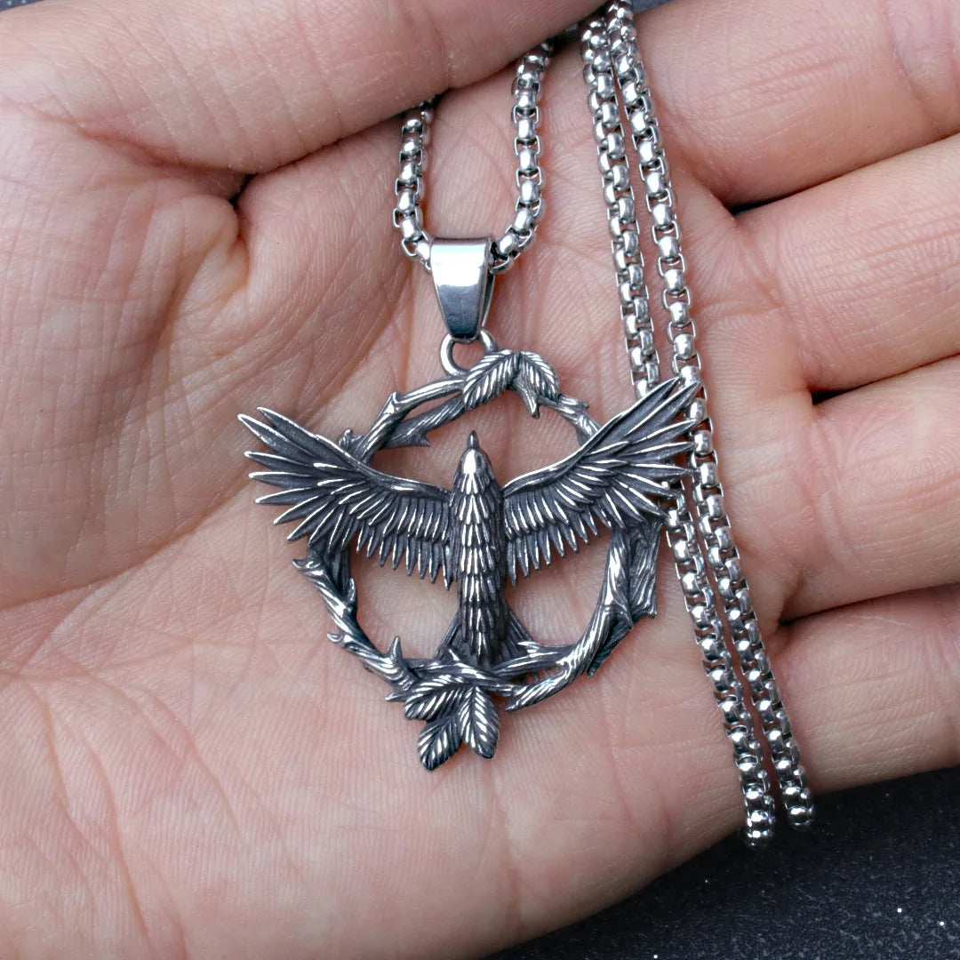 Silver Eagle Pendant Necklace Box Chain