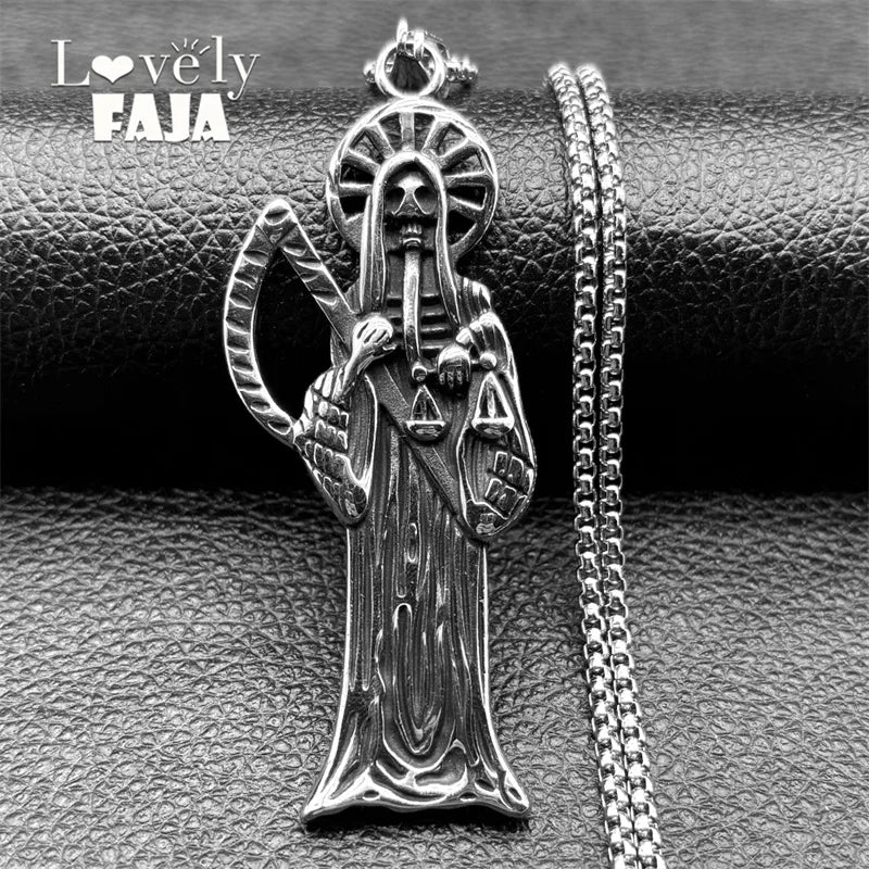 Grim Reaper Skull Pendant — Silver