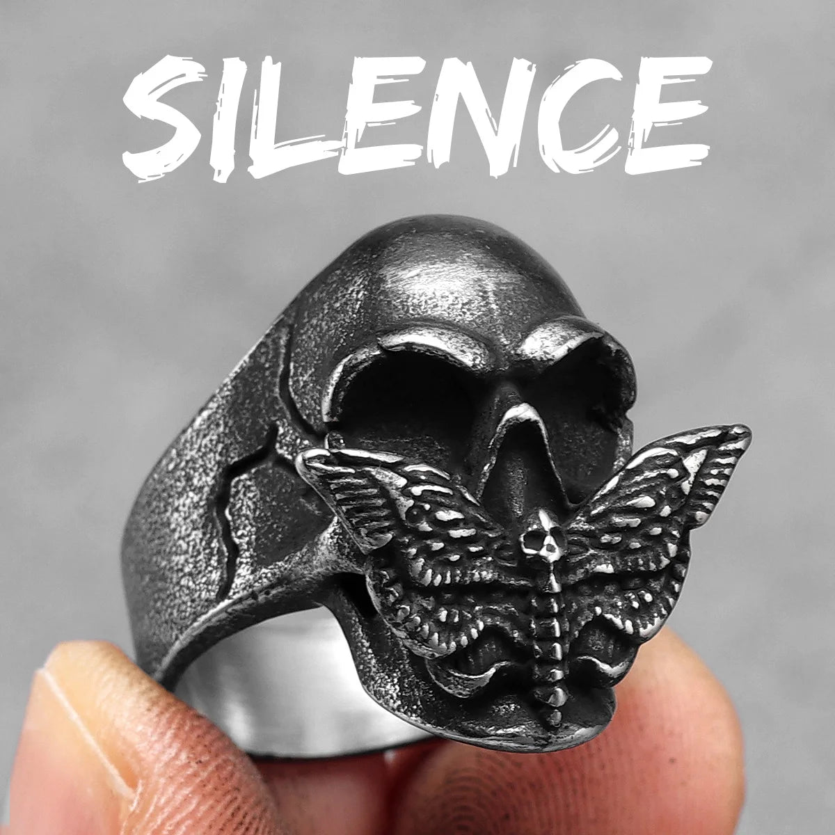 Butterfly Skull Ring Black — Stainless Steel