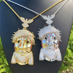 Hip Hop 5A+ CZ Stone Paved Bling Ice Out Pigeon Jesus Piece Pendants Necklaces for Men Rapper Jewelry Rose Gold Silver Color