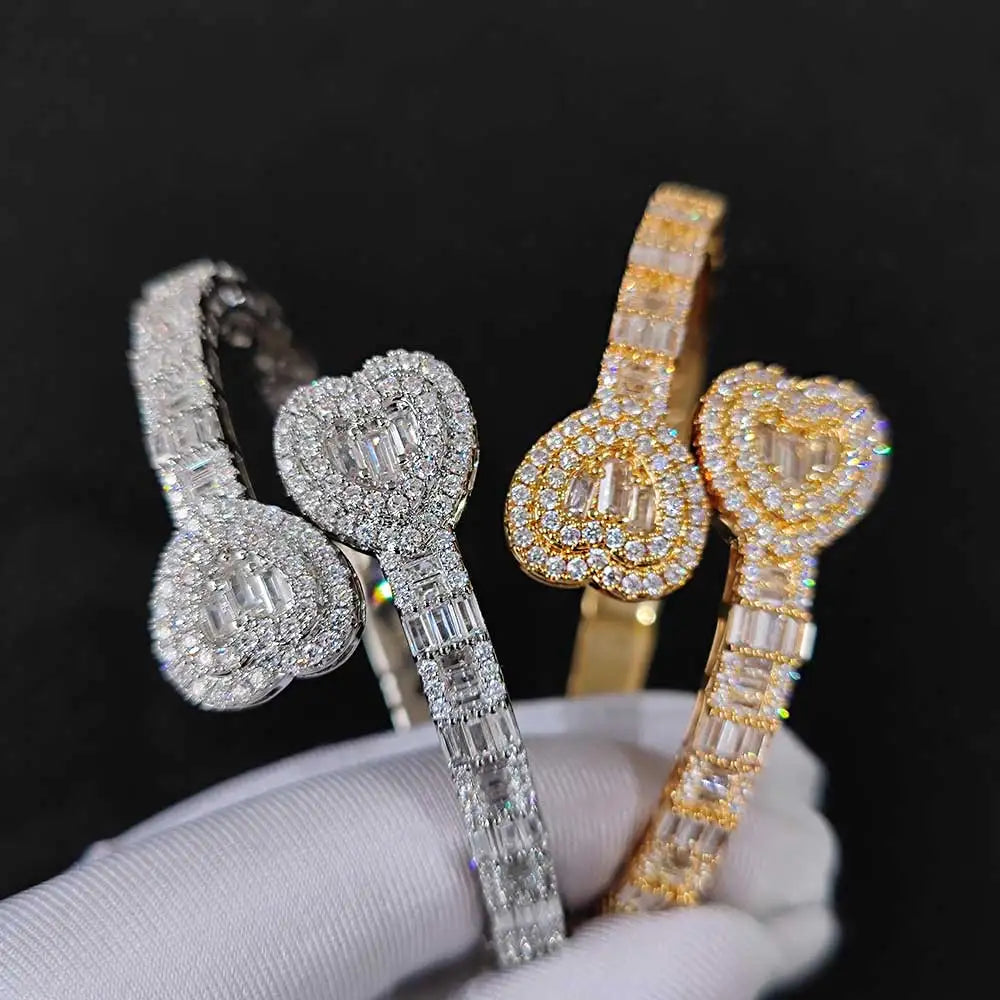 18K Gold Iced Out Heart Bracelet