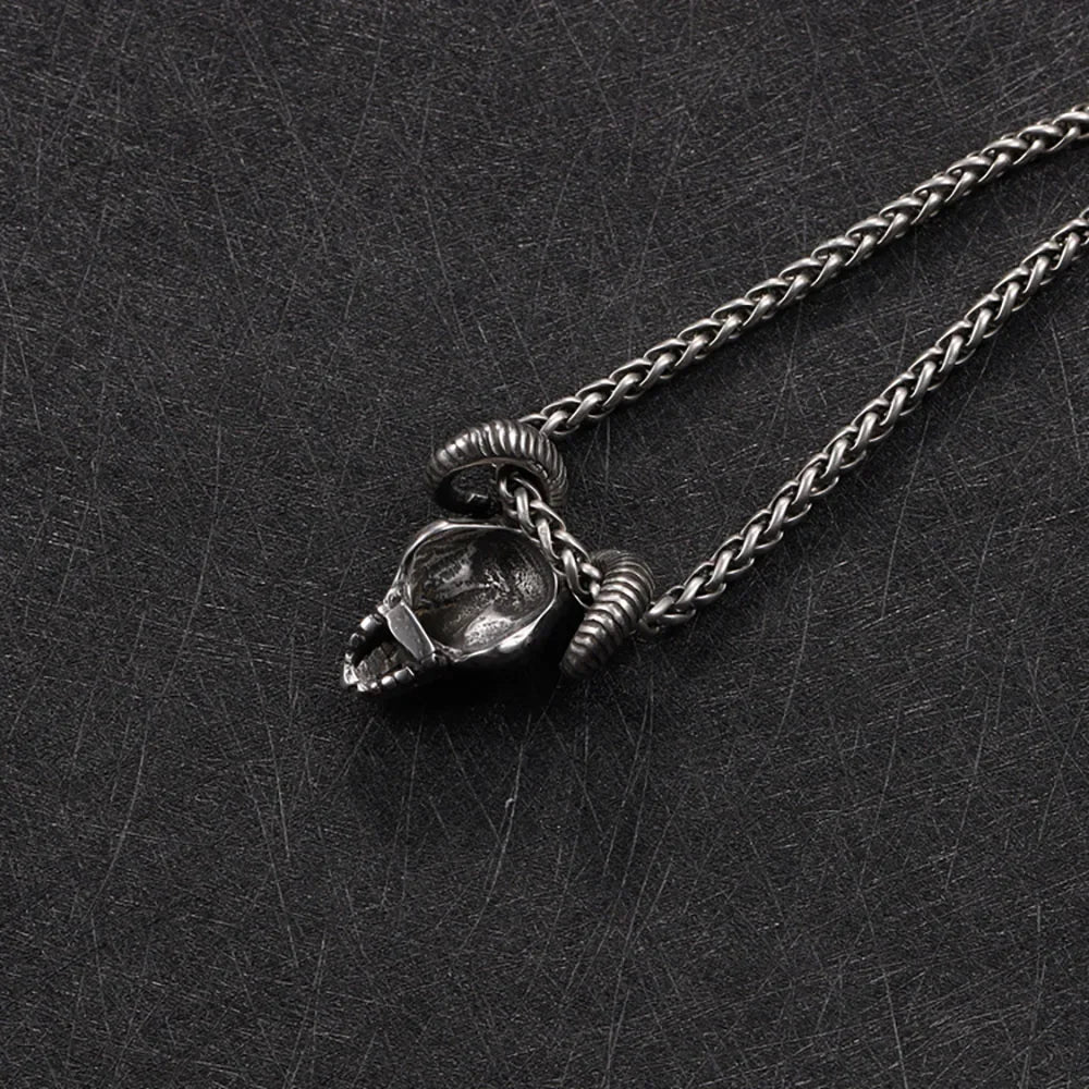 Vintage 316L Stainless Steel Goat Necklace Hanging Men Chain Street Hip Hop Style Gothic Skull Pendant Jewelry Accessories