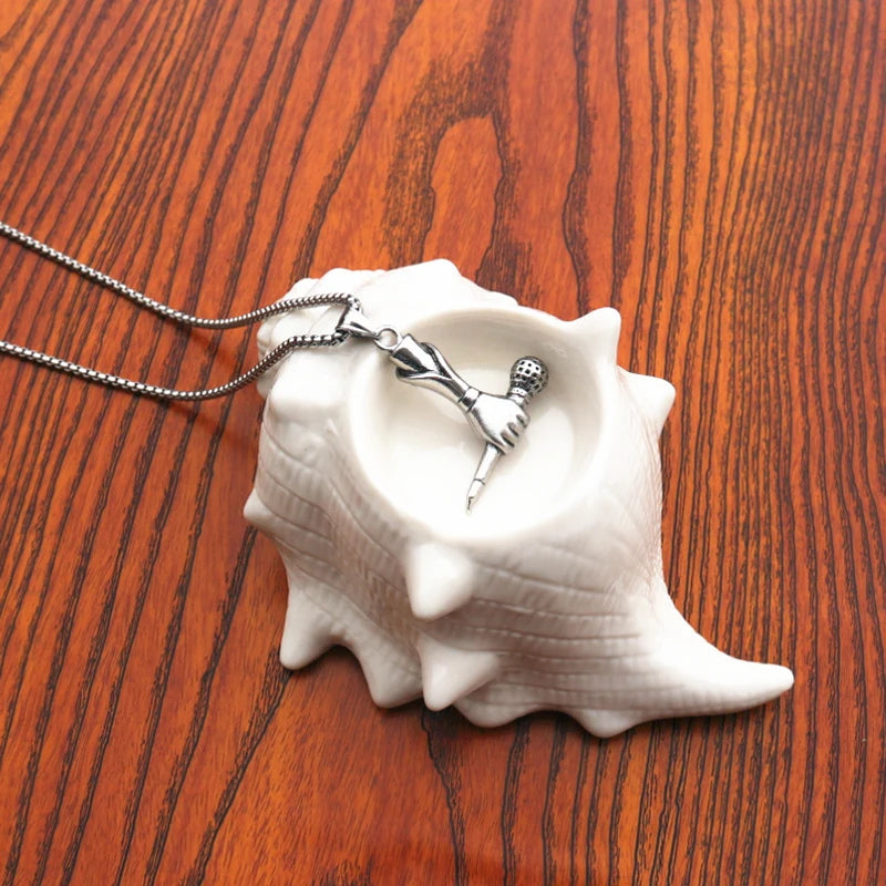Silver Microphone Hand Pendant Necklace